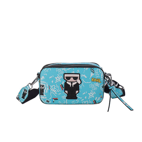 Blue Unique Doodle Print Pu Leather Bag Lightweight Crossbody With Character Women's Bags & Handbags