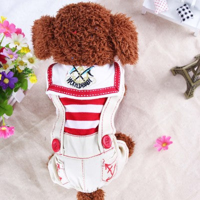 Red Cute Sailor Dog Outfit Striped Shirt & Anchor Overalls For Small Dogs (Size : ) Dog Clothing & Shoes