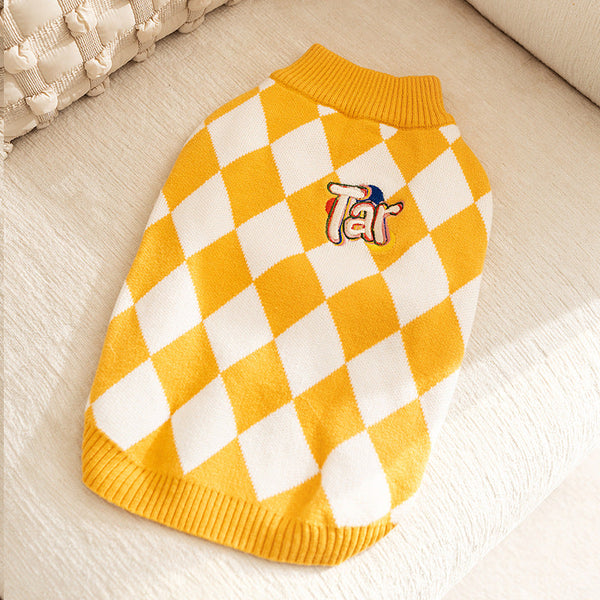 Classic Argyle Dog Sweater Yellow & White Knit For Corgis Medium Breeds Dog Clothing & Shoes