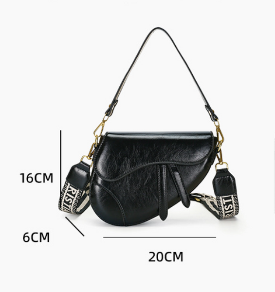 Khaki Chic Saddle Crossbody Bag With Wide Guitar Strap Pu Leather Women's Bags & Handbags