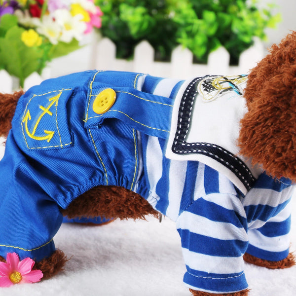 Blue Cute Sailor Dog Outfit Striped Shirt & Anchor Overalls For Small Dogs (Size : Xl ) Dog Clothing & Shoes