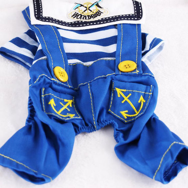 Blue Cute Sailor Dog Outfit Striped Shirt & Anchor Overalls For Small Dogs (Size : Xl ) Dog Clothing & Shoes