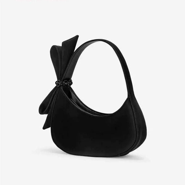 Chic Black Crescent Bag With Statement Bow Pu Leather Shoulder Purse Women's Bags & Handbags