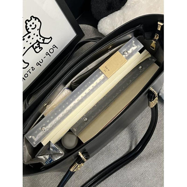 Classic Black Pu Leather Tote Bag Large Capacity Shoulder Women's Bags & Handbags