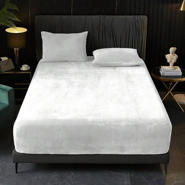 White Plush Crystal Velvet Fitted Sheet Ultra Soft, Warm & Thick For Winter (99X190+36Cm) Sheets