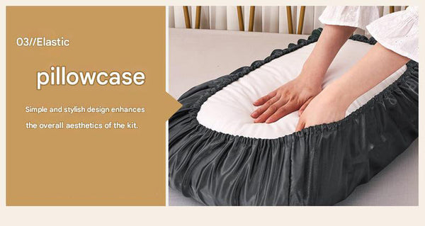 Black Silky Satin Pillowcase Pair Smooth For Hair & Skin Elastic Fitted (46X70+16Cm) Pillow Cases