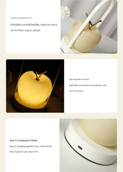 Orange Decorative Apple Table Lamp Usb C 3 Light Modes Metal Handle Lamps