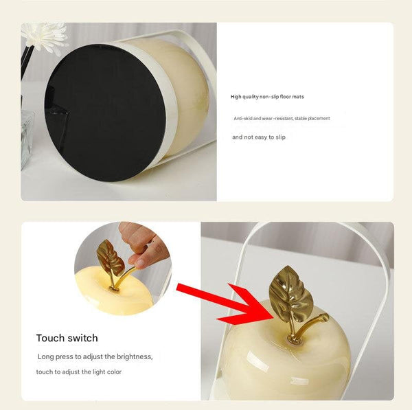 Orange Decorative Apple Table Lamp Usb C 3 Light Modes Metal Handle Lamps