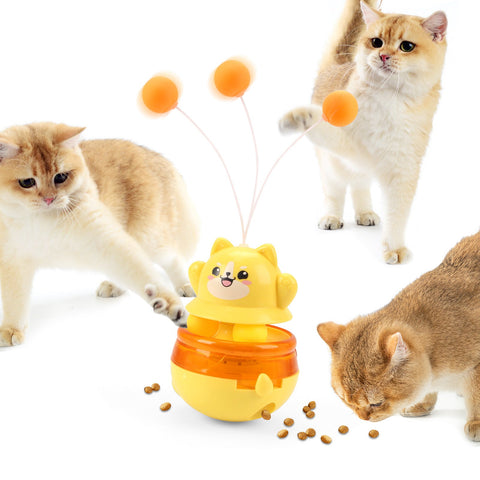 Yellow 3 In 1 Interactive Cat Toy Tumbler Treat Dispenser Track & Teaser Ball Cat Toys