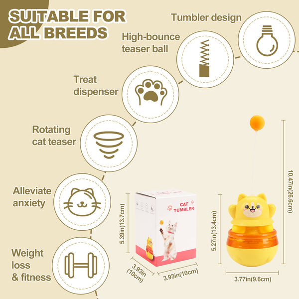 Yellow 3 In 1 Interactive Cat Toy Tumbler Treat Dispenser Track & Teaser Ball Cat Toys