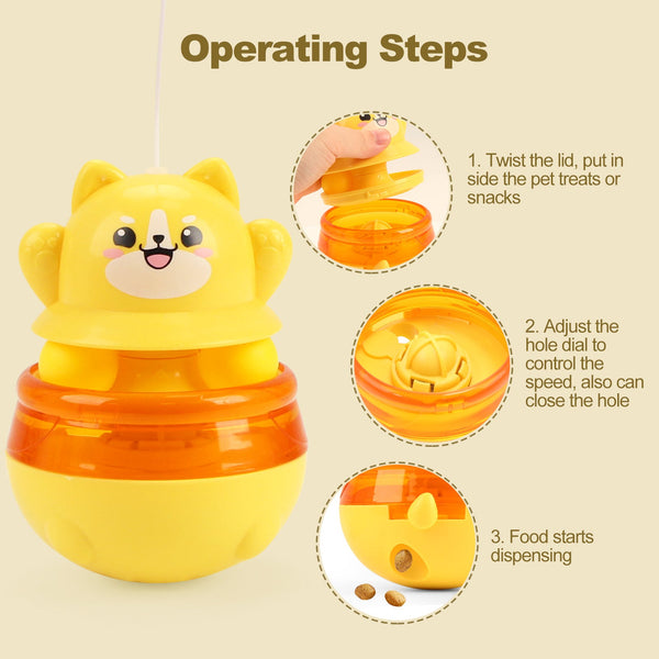 Yellow 3 In 1 Interactive Cat Toy Tumbler Treat Dispenser Track & Teaser Ball Cat Toys