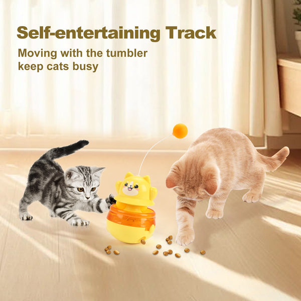 Yellow 3 In 1 Interactive Cat Toy Tumbler Treat Dispenser Track & Teaser Ball Cat Toys