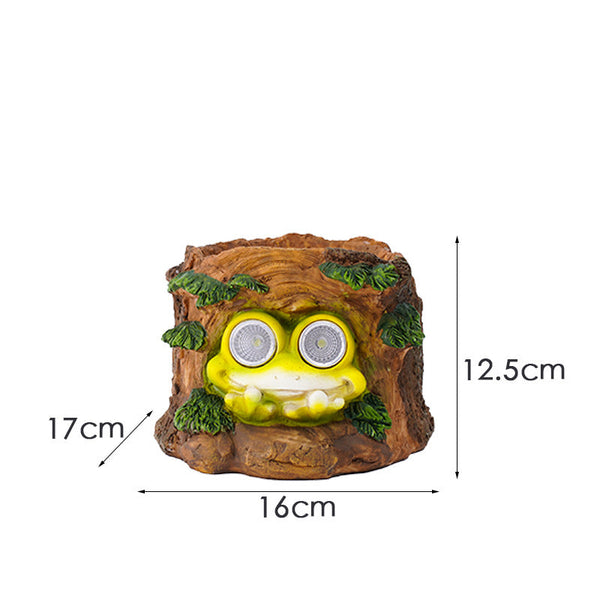 Frog Solar Light Planter Resin Succulent Pot With Glowing Eyes (Stump Frog) Planters & Vases