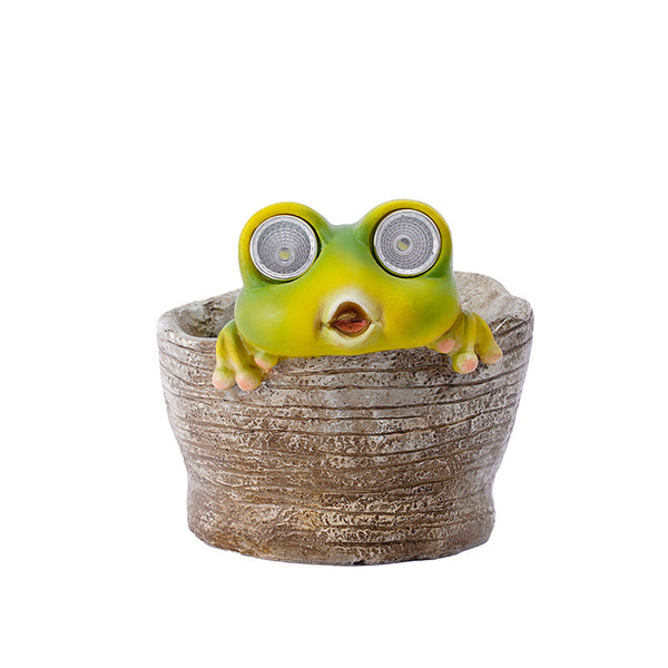 Frog Solar Light Planter Resin Succulent Pot With Glowing Eyes (Stone Basin Frog) Planters & Vases
