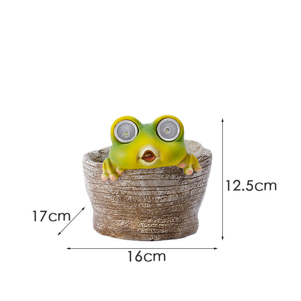 Frog Solar Light Planter Resin Succulent Pot With Glowing Eyes (Stone Basin Frog) Planters & Vases