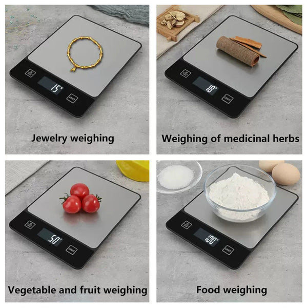 Black Digital Kitchen Scale Stainless Steel Food For Baking & Cooking (10Kg/1G) Kitchen Scales