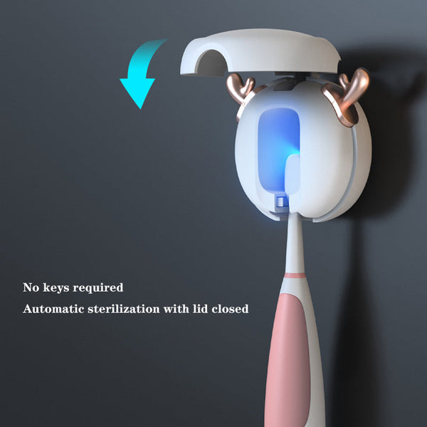 Cute Uv Toothbrush Sanitizer Holder Wall Mounted Portable For Travel (Black Ears Bear) Tumblers & Toothbrush Holders