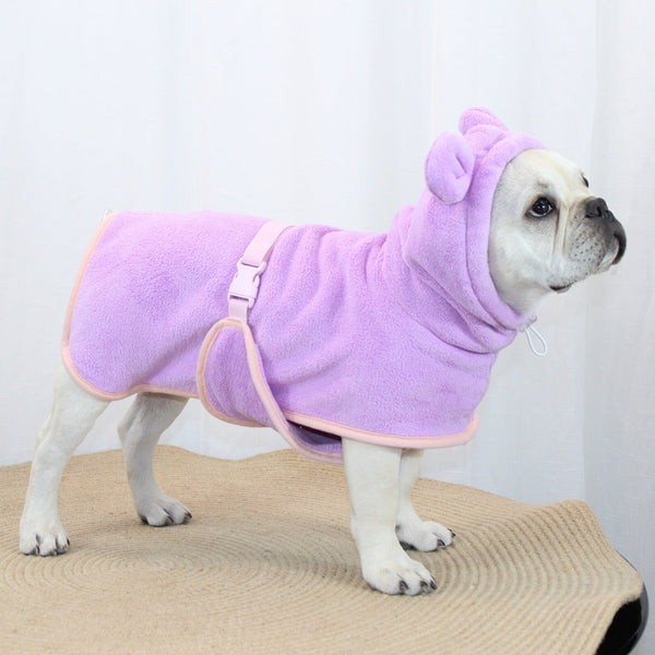 Purple Hooded Dog Bathrobe Super Absorbent Adjustable Fit Cozy Pet Towel (Size : M) Dog Grooming