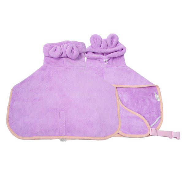 Purple Hooded Dog Bathrobe Super Absorbent Adjustable Fit Cozy Pet Towel (Size : M) Dog Grooming