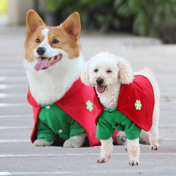 Christmas Dog Costume Festive Hooded Cape & Green Jumpsuit Outfit (Size : L) Dog Clothing & Shoes
