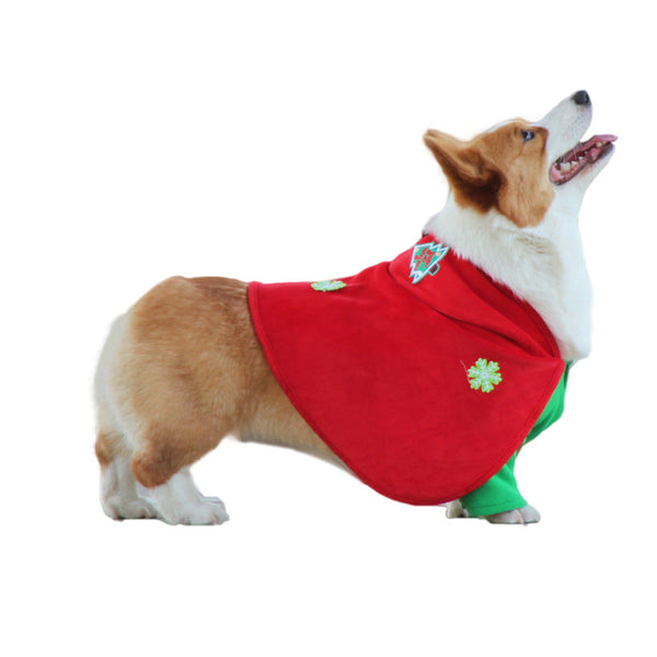 Christmas Dog Costume Festive Hooded Cape & Green Jumpsuit Outfit (Size : L) Dog Clothing & Shoes