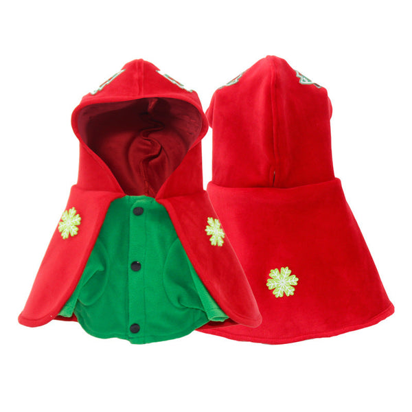 Christmas Dog Costume Festive Hooded Cape & Green Jumpsuit Outfit (Size : L) Dog Clothing & Shoes