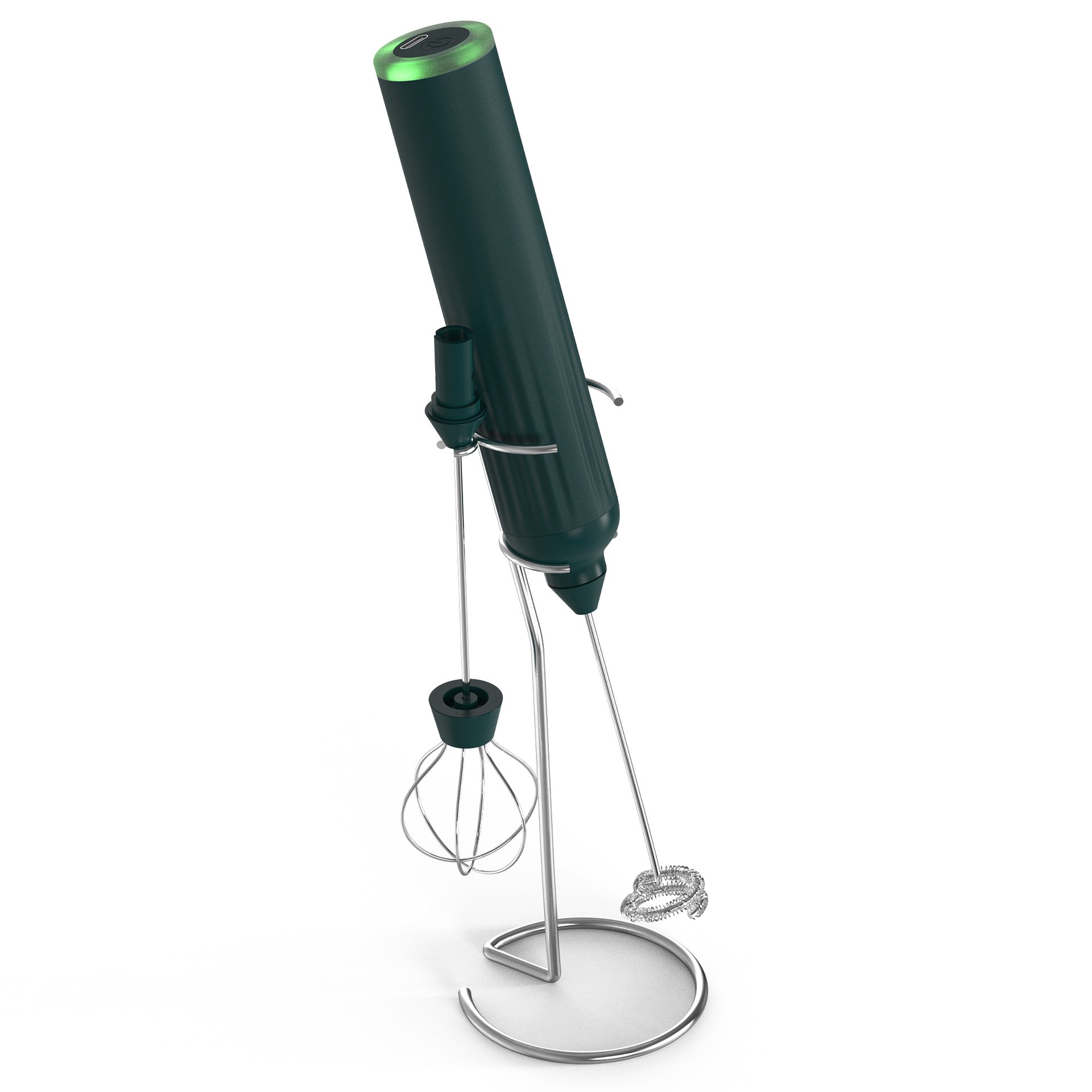 Green Usb Rechargeable Milk Frother 3 Speed Handheld Electric Whisk With Stand Milk Frothers