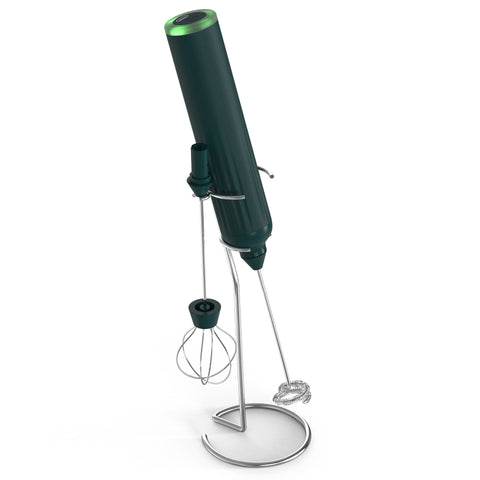 Green Usb Rechargeable Milk Frother 3 Speed Handheld Electric Whisk With Stand Milk Frothers