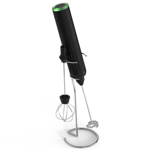 Black Usb Rechargeable Milk Frother 3 Speed Handheld Electric Whisk With Stand Milk Frothers