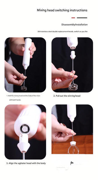 Black Usb Rechargeable Milk Frother 3 Speed Handheld Electric Whisk With Stand Milk Frothers