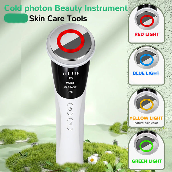Cold Photon Led Light Therapy Facial Massager Ems Hot Compress Skin Rejuvenation Wand Anti Aging Products