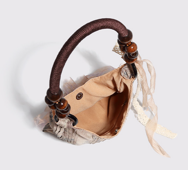 Rose Floral Shoulder Bag 3D Fabric Flowers Bead Handle Tote Women's Bags & Handbags