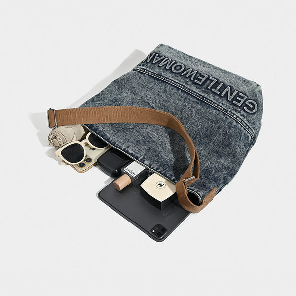 Washed Denim Tote Bag Large Capacity Shoulder Crossbody Women's Bags & Handbags