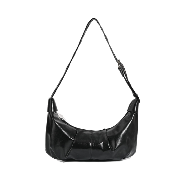 Chic Ruched Faux Leather Bag Vintage Inspired Croissant Style, Black Women's Bags & Handbags