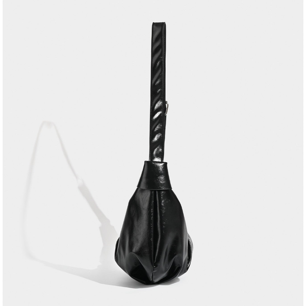Chic Ruched Faux Leather Bag Vintage Inspired Croissant Style, Black Women's Bags & Handbags
