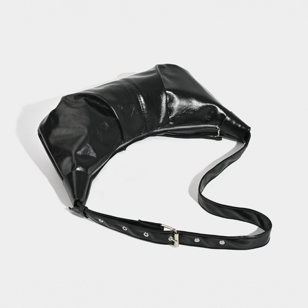 Chic Ruched Faux Leather Bag Vintage Inspired Croissant Style, Black Women's Bags & Handbags
