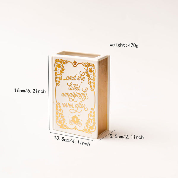 Literary Book Vase Ceramic Planter Desk Organiser Home Decor Golden Vases