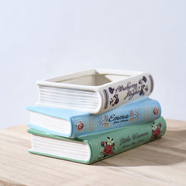 Literary Book Vase Creative Ceramic Planter & Desk Organizer(Stack Of Books) Vases