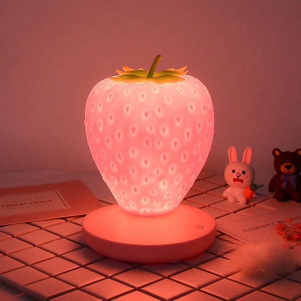 Pink Cute Silicone Strawberry Night Light Usb Rechargeable Touch Control Night Lights