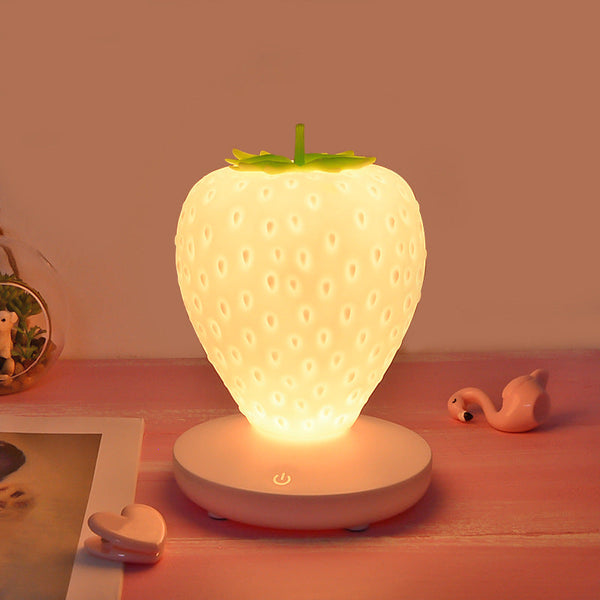 White Cute Silicone Strawberry Night Light Usb Rechargeable Touch Control Night Lights