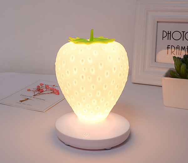 White Cute Silicone Strawberry Night Light Usb Rechargeable Touch Control Night Lights