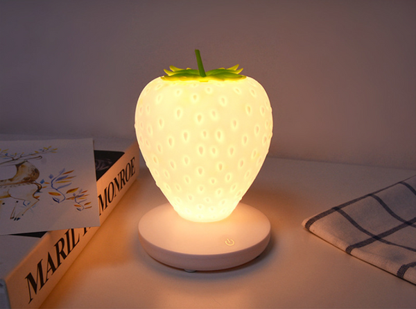 White Cute Silicone Strawberry Night Light Usb Rechargeable Touch Control Night Lights