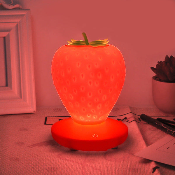 Red Cute Silicone Strawberry Night Light Usb Rechargeable Touch Control Night Lights