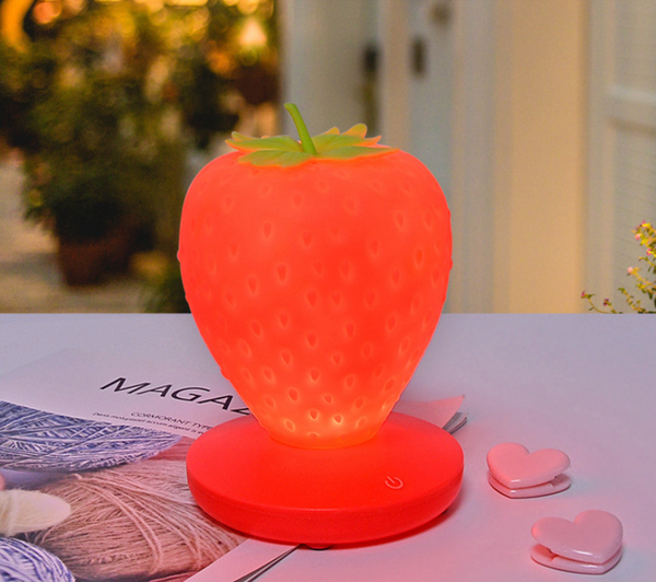 Red Cute Silicone Strawberry Night Light Usb Rechargeable Touch Control Night Lights