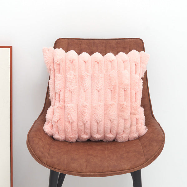 A Pair Of Pink Plush Faux Rabbit Fur Throw Pillow Cover Textured Wheat Ear Design (45X45cm) Cushion Covers