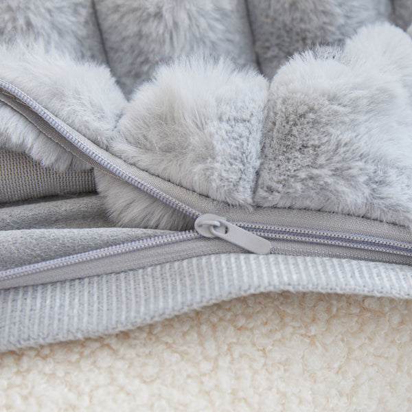 A Pair Of Khaki Plush Faux Rabbit Fur Throw Pillow Cover Textured Wheat Ear Design (45X45cm) Cushion Covers