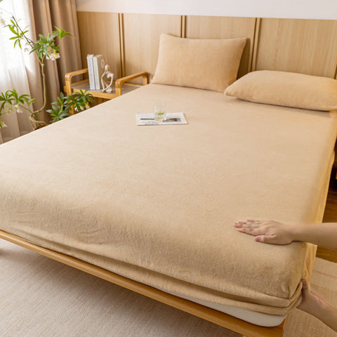 Khaki Plush Crystal Velvet Fitted Sheet Ultra Soft Warm Thick For Winter 153X203+36Cm Sheets