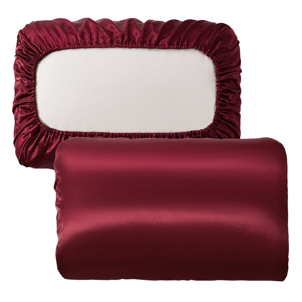 Red Silky Satin Pillowcase Pair Smooth For Hair & Skin Elastic Fitted (46X90+16Cm) Pillow Cases