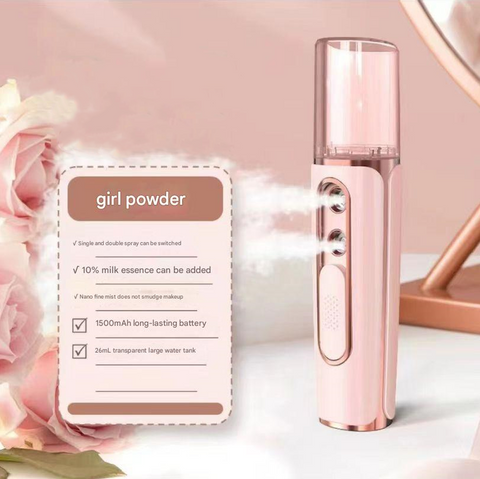 Pink Dual Nozzle Nano Facial Mister Usb Rechargeable Hydrating Spray Facial Cleansing Devices