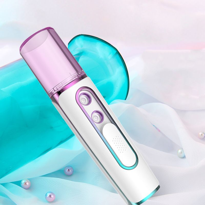 Purple Dual Nozzle Nano Facial Mister Usb Rechargeable Hydrating Spray Facial Cleansing Devices